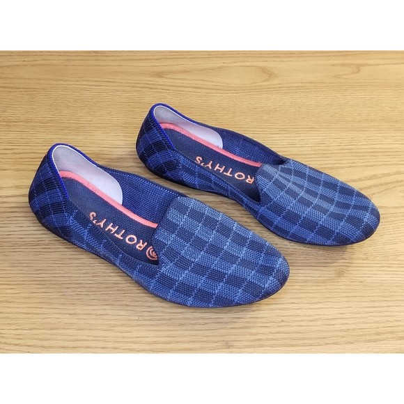 Rothy's The Loafer Women Size 6.5 Indigo Blue Gingham Plaid Excellent Condition - Picture 2 of 6